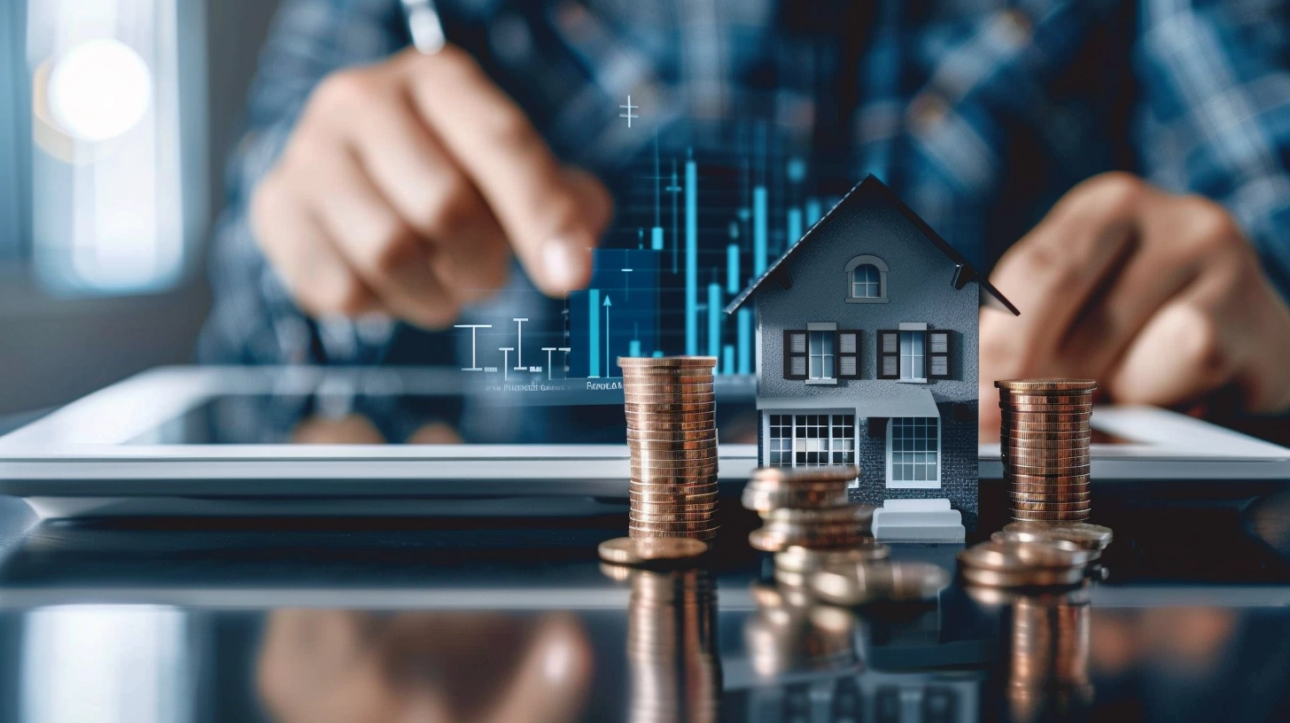 A landlord using a tablet to track rental payments and expenses in real-time, using property management software