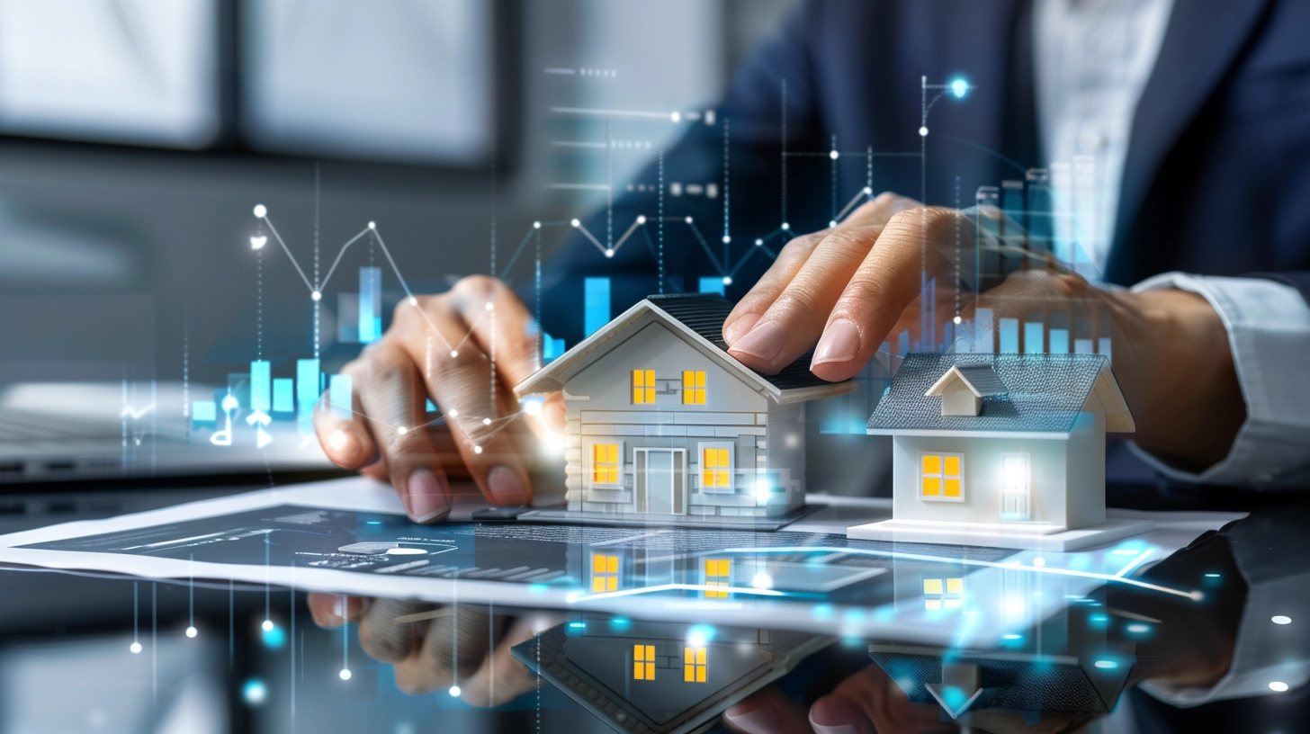 A landlord using advanced analytics software to evaluate the performance of rental properties